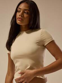 MUSERA ESSENTIALS Tricou elastic cu mânecă scurtă, set simplu, model aeroport, casual, toamnă, înapoi la școală, iarnă, Crăciun, elegant