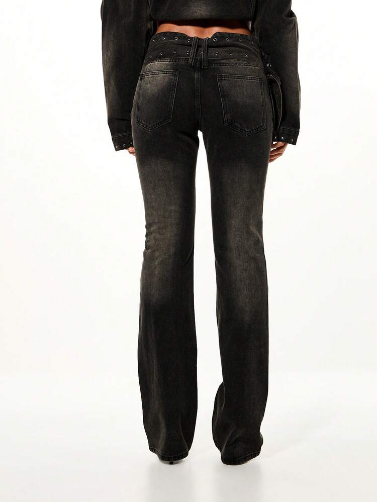SUMWON WOMEN Low Rise Studded Straight Leg Jeans With Belt