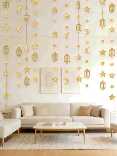 1SET ชุดตกแต่งแบนเนอร์รูปดาวและพระจันทร์สีทองแบบใช้ซ้ำได้ แขวนง่าย สำหรับงานปาร์ตี้ เทศกาล วันเกิด งานแต่งงาน การเฉลิมฉลอง ของตกแต่งบ้าน อุปกรณ์จัดงาน และของประดับตกแต่งวันหยุด