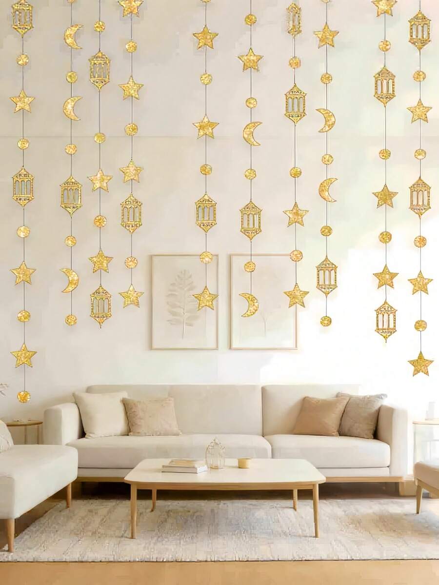 1套易于悬挂的可重复使用星月金色横幅装饰套装，适用于派对、节日、生日、婚礼庆典、家居装饰、活动用品和节日装饰 - 金 色 的 - 查看 1