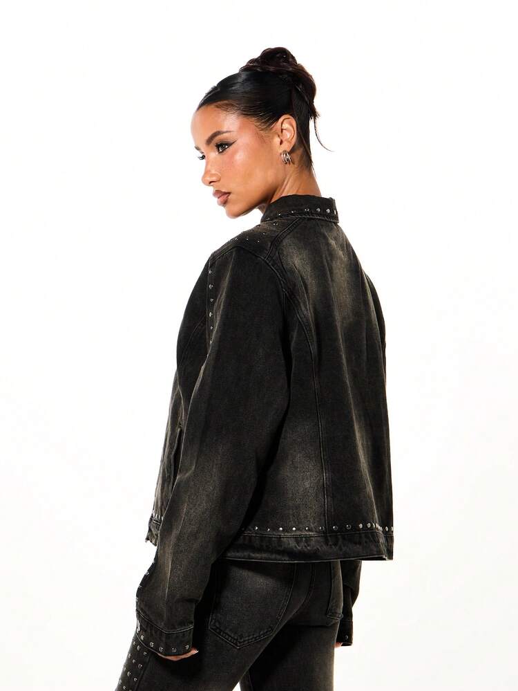 SUMWON WOMEN Oversized Studded Denim Jacket With Belt