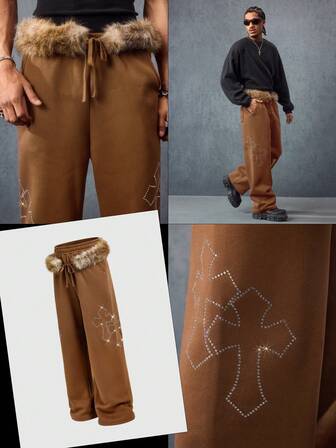 Street Life Pantaloni casual da uomo con vita elastica e gamba ampia, con laccio e lama curva