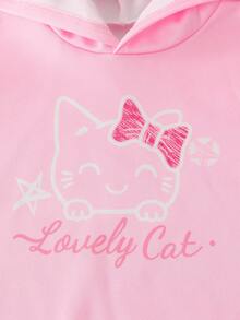 少女休闲百搭日常涂鸦图案连帽短款卫衣+牛仔风涂鸦宽松裤套装 - 彩色 - 查看 5