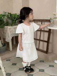 Dazy Kids Toddler Girls' Round Neck Lace Short Sleeve Shirt & Skirt 2-Piece Set - White - View 5