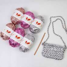 1pc Metal Texture Cloth Line Personalized Wool DIY Woven Bag Wallet Luminous Bright Leather Material - Multicolor - View 2