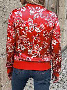 Chaqueta Ligera de Mujer con Diseño de Estampado y Cuello Béisbol - Perfecta para el Otoño y la Primavera, Ropa de Exterior Moderna y Elegant - Rojo - Ver 3