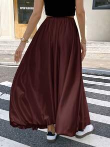 Serisse Women's Casual Solid Color Maxi Flared Skirt - Brown - View 8