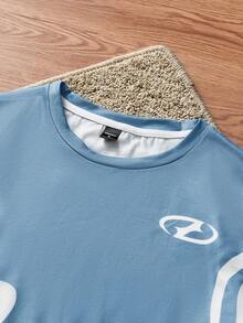 SWAVVY Men's Graphic Print Casual Crew Neck Short Sleeve T-Shirt, Summer - Baby Blue - View 3