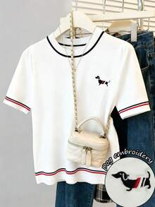 Resyla 休闲简约狗狗刺绣圆领短袖T恤，春夏新品系列 - 彩色 - 查看 1