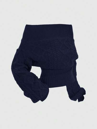 Suéter romántico de punto grueso con patrón en Z, hombros descubiertos, manga farol y estampado floral gris