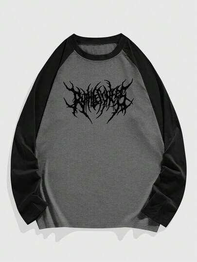 ROMWE MEN Academia Men's Fashionable Casual Round Neck Long Sleeve T-Shirt