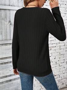 SHEIN Áo thun nữ tay dài cổ tròn tối giản màu trơn, mặc hàng ngày - màu đen - Xem 2