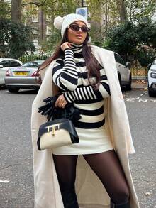 NegzBox Striped Pattern Turtleneck Sweater,Long Sleeve Tops Knit Pullover Fall Winter Outfit - Multicolor - View 6