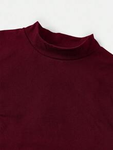 SHEIN Serisse Kids 少女休闲基础款简约舒适高弹力抓绒立领不对称褶皱修身上衣和宽松阔腿裤两件套，返校季，适合日常外出穿着 - 酒紅色 - 查看 6