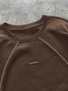 AXEPEAK Sudadera holgada de cuello redondo de manga larga con parches reflectantes para hombre - Marrón - Ver 3