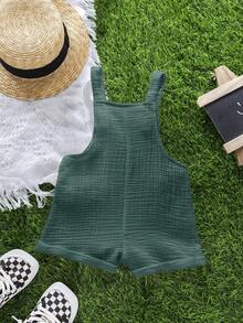 新生男宝宝可爱百搭纯白色纱布背带短裤 - 薄荷綠 - 查看 2