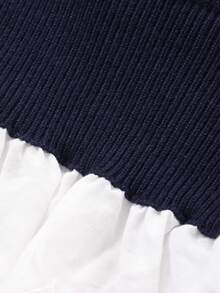 DAZY Tween Girls Round Neck Contrast Lace Casual Cardigan Spring - Navy Blue - View 8