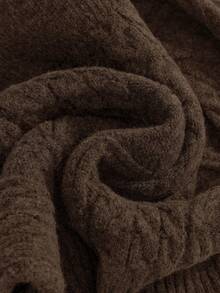 ROMWE Spring Casual Romantic Thick Knit Z-Pattern Gray Off-Shoulder Lantern Sleeve Sweater - Brown - View 4