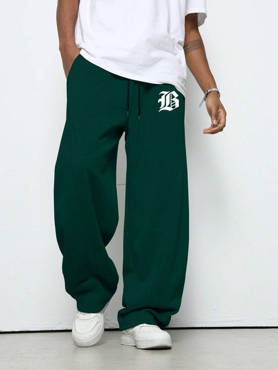 Manfinity EMRG Men's Drawstring Pocket Casual Loose Fit Sweatpants - Dark Green - View 1