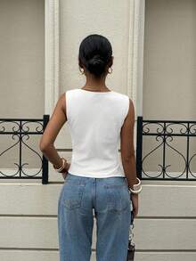 Siren Gaze Women's Asymmetric Neck Draped Ruched Waist Blouse, Sexy & Elegant Office Lady Top, Featuring Metal Button Decor On Shoulder, Fashionable & Distinctive, Suitable For Commuting, Elegant, Sexy, Holiday, Beach, Hawaii, Draped Neck, Outerwear Summer Casual White - White - View 2