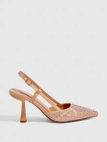CUCCOO SZL Women's Fashion Rhinestone Decorated Backstrap High Heel Pumps For Christmas Spring Shoes - Champagne - View 4