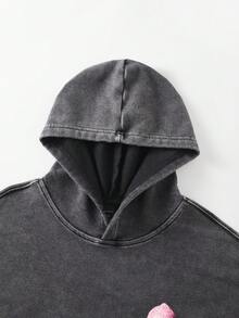 ROMWE MEN Street Life 男士复古水洗连帽衫，街头风 - 黑色 - 查看 3