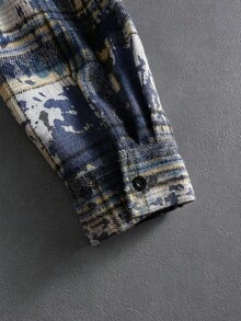 PAVTROS Men's Vintage Checkered Shirt,Navy Blue Streetwear Zip-Front Long Sleeve Boxy Baggy Grunge Distressed Pattern,Autumn,Graduation,Back-To-School Gift - Navy Blue - View 5