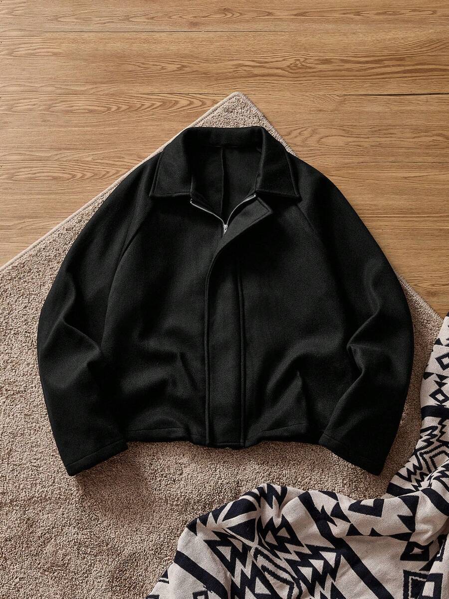 SWAVVY Men's Loose Casual Turndown Collar Long Sleeve Jacket, Suitable For Autumn/Winter - Black - View 1