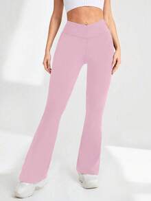 SHEIN Velisys 女士V字形瑜伽紧身裤，喇叭裤腿，高腰修身瑜伽裤，阔腿瑜伽裤，弹力工作裤，适合运动、跑步、骑行、瑜伽、匹克球等休闲场合。 - 彩色 - 查看 3