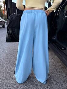 Muchica Women's Colorblock Elastic Waist Loose Fit Pants For Going Out, Streetwear - Multicolor - View 2