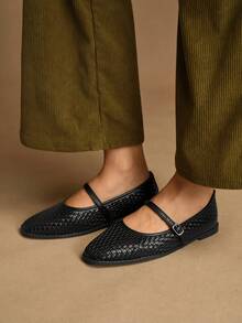 Rosivie Ballerines casual polyvalentes pour le travail avec boucle pour femmes - Noir - Voir 4