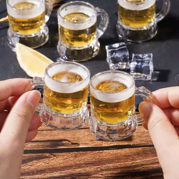 1/6Pcs Mini Clear Beer Stein With Handles - 2oz Beer Mugs Bulk, Shot Glasses For Drinking Beer Festival Birthday BBQ Bar Party Supplies, Bride Wedding Decoration Wine Glass