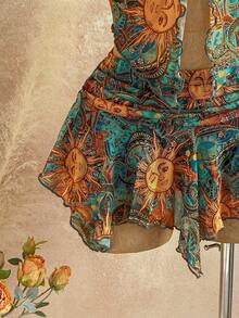 Soleia Women's Apricot Lace Top And Skirt Set, Suitable For Vacation, Beach, Music Festival, Party, Summer Outfit - Multicolor - View 5