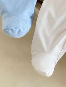 Neugeborenen Baby Schlafanzug - 2-teiliges Schlafanzug-Set mit süßem Tierdruck, Fußteil, Blau Elfenbein, Rundausschnitt, Langarm, Druckknöpfe zum leichten An- und Ausziehen, weich für alle Jahreszeiten, ideales Zuhause-Outfit, Neugeborenen-Geschenk, Feiertage 2026 - Verschiedenfarbig - Übersicht 6