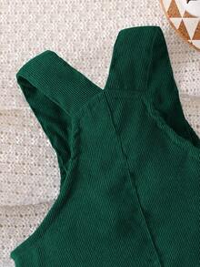 SHEIN Vintaside Kids Young Boys Black Corduroy Suspender Pants, Loose Cargo Style Vintage Pocket Overalls, Boys Casual Versatile Trousers For Multiple Seasons