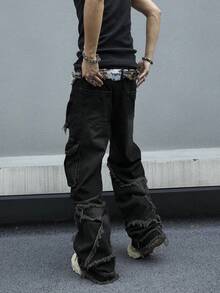 Manfinity EMRG 男士休闲宽松破洞牛仔裤 - 黑色 - 查看 2