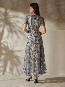 Anewsta Rochie elegantă pentru femei, cu paiete brodate, cu coadă de pește, ocazie formală, petrecere, sărbătoare, luxoasă și grațioasă - Gri deschis - Vizualizare 5