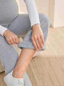 SHEIN Maternity Solid Color Adjustable Waist Flared Fleece Sweatpants