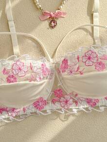 Romantic Embroidered Underwire Padded Lace Bralette For Women, Sexy Supportive Thin Fabric Swimsuit Lingerie - Multicolor - View 3