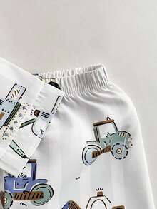 2件套幼儿男童可爱汽车玩具印花长袖上衣和裤子舒适阻燃休闲睡衣