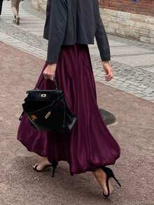 Serisse Chân váy nữ màu trơn, viền bèo nhún, thời trang, đa năng, thích hợp cho kỳ nghỉ. - Màu tím - Xem 2