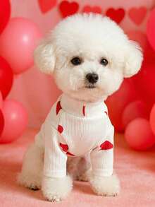 PETSIN 1 Piece Of Cat/Dog Clothing, Comfortable T-Shirt That Can Be Worn All Year Round, Cute Heart-Shaped Patterned Pullover Casual Wear - White - View 2