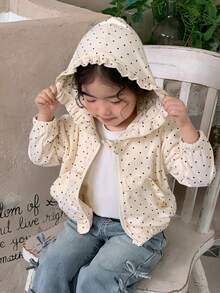 DAZY Toddler Girls' Hooded Polka Dot Spring/Autumn Korean Style Jacket - Apricot - View 1