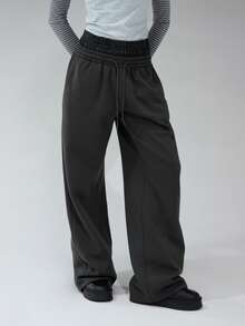 COUREZ Quần jogger ống rộng cạp thấp, kiểu boxer kẻ caro/phong cách Y2K mùa đông cho nữ, quần ống rộng cho nữ, quần thể thao cho nữ, trang phục mùa hè cho nữ. - Màu xám đen - Xem 4