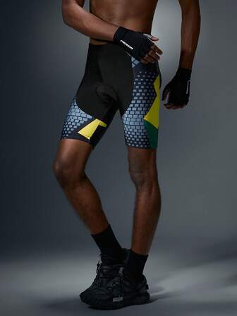 Manfinity Sport Polished Pantalones cortos de ciclismo de cintura alta con ajuste delgado y color contrastante para hombres