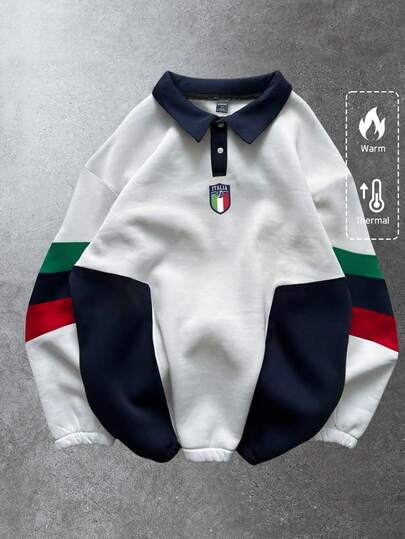 Men's Pullover Pullover Sweatshirt, Autumn/Winter Sports, Brazil Color Scheme Logo Print Contrast Color Patchwork Sweatshirt