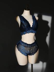 SHEIN 2pcs Set Bra Tanpa Kawat Berenda Ukuran Besar untuk Wanita - MultiWarna - View 3
