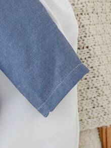 Baby Boy Casual Cute Versatile Blue Long Sleeve Shirt & Elastic Waist Pants Set Cute And Versatile Casual Blue Long-Sleeved Shirt And Elastic Waist Trousers Set For Baby Boys (2-Piece Set). Includes A Casual Gentleman's Long-Sleeved Shirt With Button Loops And White Dress Trousers. Suitable For Home, Outdoor, And Other Occasions. A Gentleman's Shirt And Trouser Set For Little Boys. - Multicolor - View 10