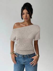 Aloruh Women's Casual Spring/Summer New Knitted Oblique Shoulder Loose Knit Top - Multicolor - View 9