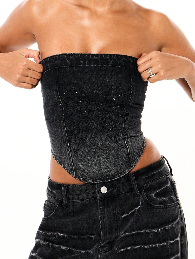 SUMWON WOMEN Denim Corset Top With Lace Up Back